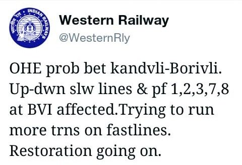 OHE problem between Kandivali and Borivali stations stalls all slow trains on Western line