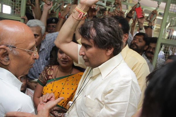 Suresh Prabhu takes a ride in a crowded Mumbai local to take feedback from commuters