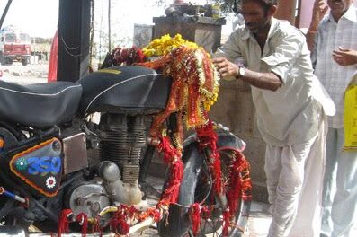 In a country with 33 crore gods, even a Royal Enfield bullet is worshipped