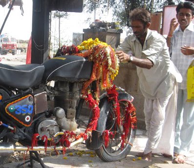 In a country with 33 crore gods, even a Royal Enfield bullet is worshipped