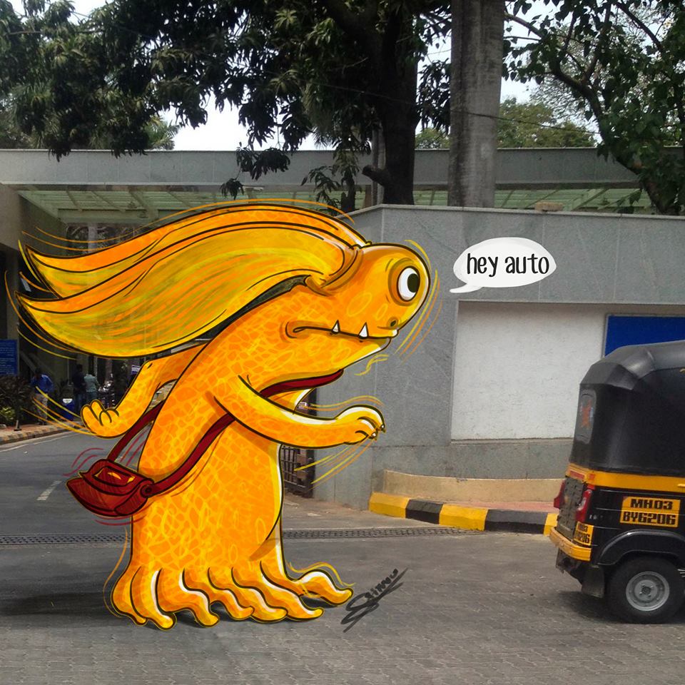 In pictures: Artist adds 'monsters' to daily life in Mumbai