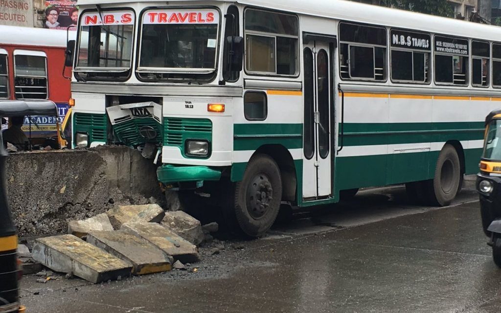 Bus rams into divider at LBS Marg, traffic comes to a halt