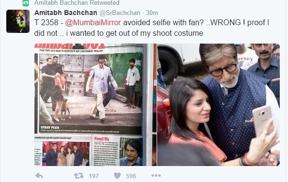 Amitabh pulls up Mumbai Mirror for their ‘not taking selfie with fan’ image