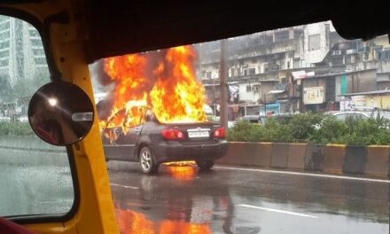 Car catches fire on Western Express Highway near Hub Mall, Goregaon