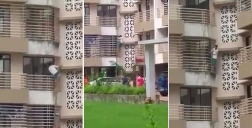 Video: Enraged youth climbs 3 floors of Bhayander building, breaks window sliding with sword