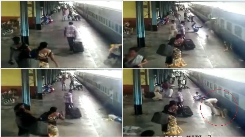 Video: Constable rescues woman who fell off train and got stuck in platform gap at Lonavala