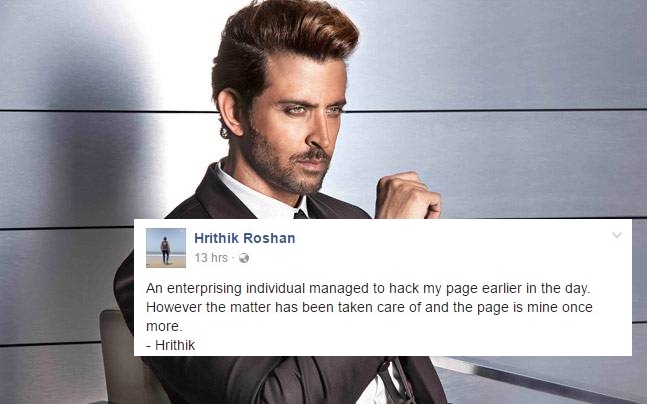 Hrithik's Facebook account hacked, miscreant starts live streaming