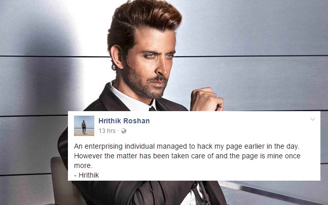 Hrithik’s Facebook account hacked, miscreant starts live streaming