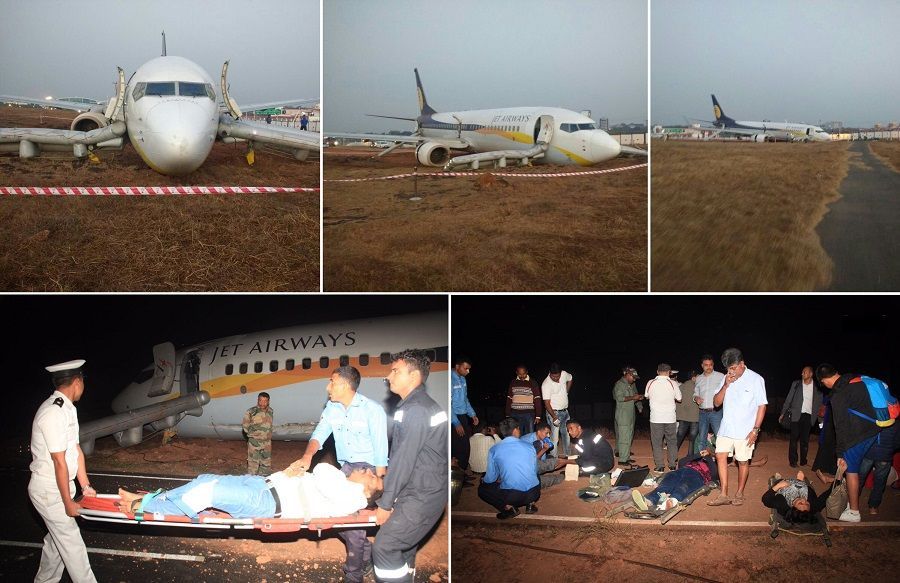 Mumbai-bound Jet Airways flight skids off runway at Goa Airport, 15 injured