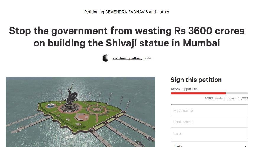 Petition opposing construction of Rs 3,600 crore Shivaji memorial crosses 10,000 signatures
