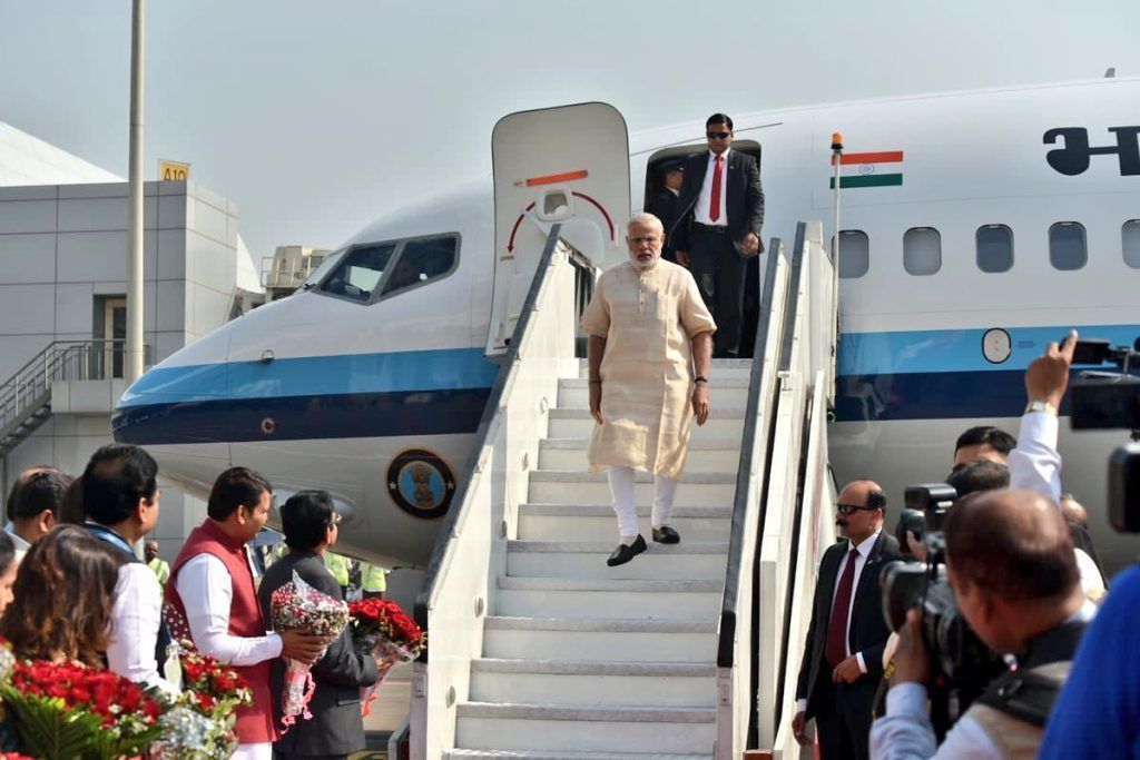 PM Modi arrives in Mumbai to lay foundation stone of Shivaji memorial, 2 metro projects
