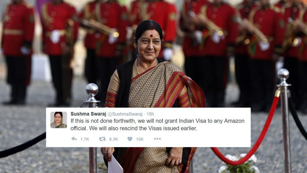 Amazon removes doormats with Indian flag after Sushma Swaraj threatens to stop granting visa to its employees