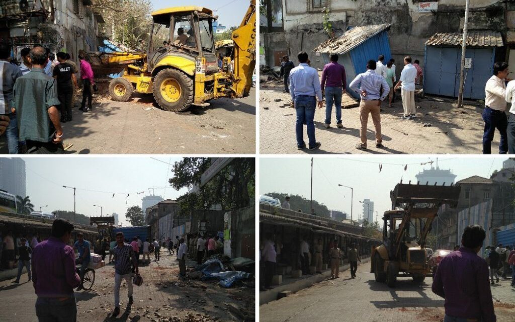 BMC officials raze 4 shops in Lower Parel for encroaching on footpath