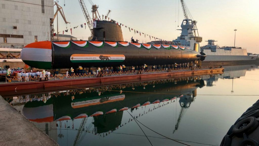 Indian Navy’s second Scorpene class submarine ‘INS Khanderi’ launched at Mazgaon, Mumbai
