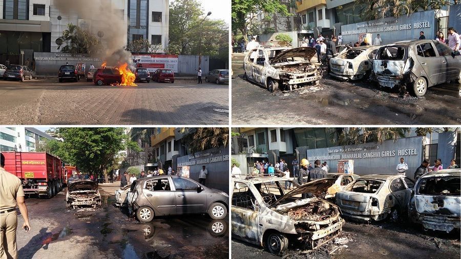 3 cars charred in fire near women's hostel opposite Utpal Sanghvi school, Vile Parle