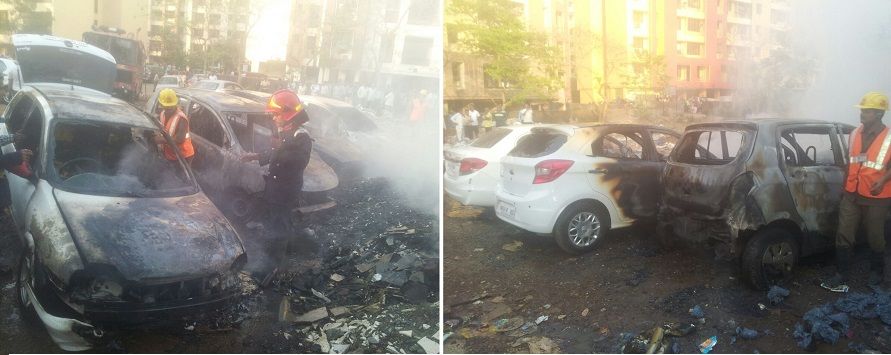 4 cars destroyed in fire near Rutu Estate opposite Commissioner's bungalow in Thane