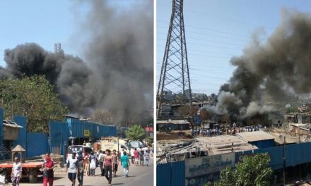 Video: Massive fire breaks out at godown near Chembur slum along Eastern Express Highway