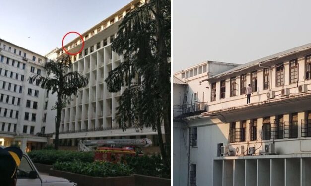 Video: Youth climbs out of Mantralaya building, threatens to jump off