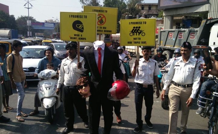 In Pictures: Thane traffic police enlist headless man to educate about wearing helmet