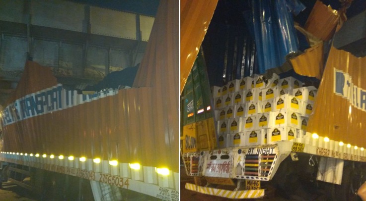 Alleged drunk driver rams trailer carrying alcohol into railway bridge at Kings Circle