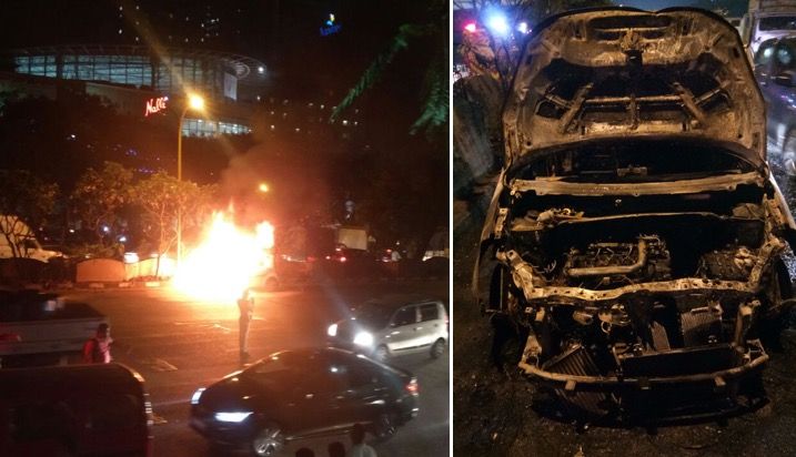Video: Car catches fire opposite Viviana Mall in Thane