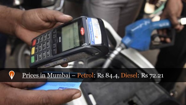 Fuel costs rise for 8th day straight: Petrol in Mumbai at all-time high of 84.4, diesel at 72.2