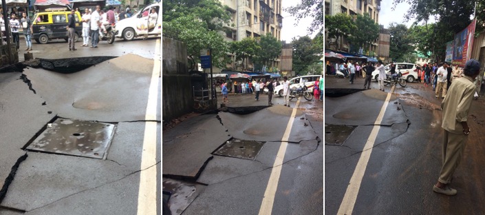 Part of road caves in at Mazgaon after pipeline burst