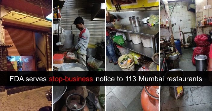 FDA cracks down on Mumbai eateries: Orders 113 to shut shop, serves notices to online delivery platforms