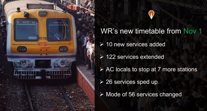 Highlights of WR’s new timetable that comes into effect from Nov 1