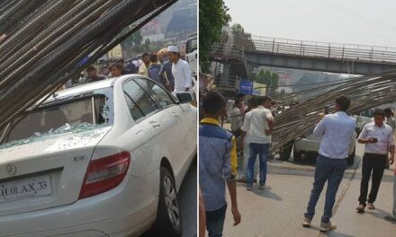 In Pictures: Iron frame collapses on Mercedes car at CST Road, Kurla