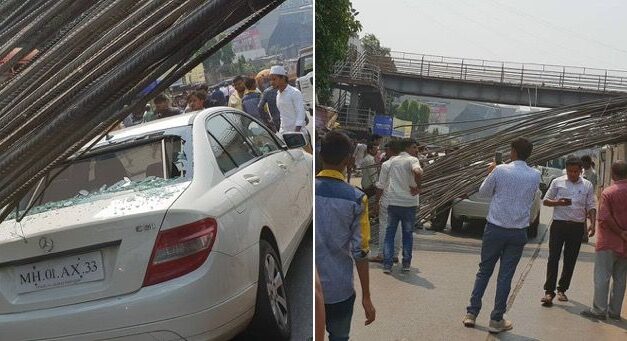In Pictures: Iron frame collapses on Mercedes car at CST Road, Kurla