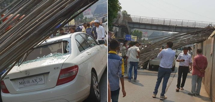 In Pictures: Iron frame collapses on Mercedes car at CST Road, Kurla