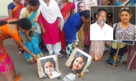 Tanushree files police complaint against Nana Patekar, farmers’ widows protest by burning her pictures