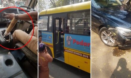 School bus driver, who was using bamboo as gear stick, rams into BMW at Khar; arrested