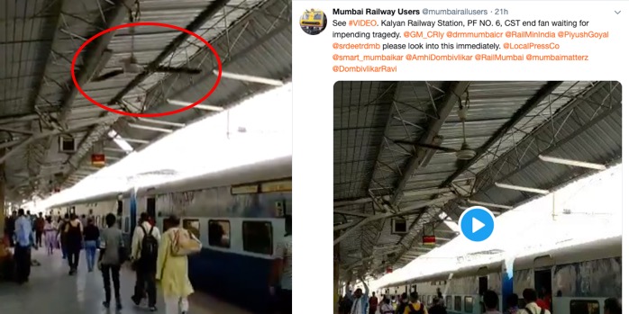 CR promptly removes 'risky' overhead fan from Kalyan station after Twitter complaint