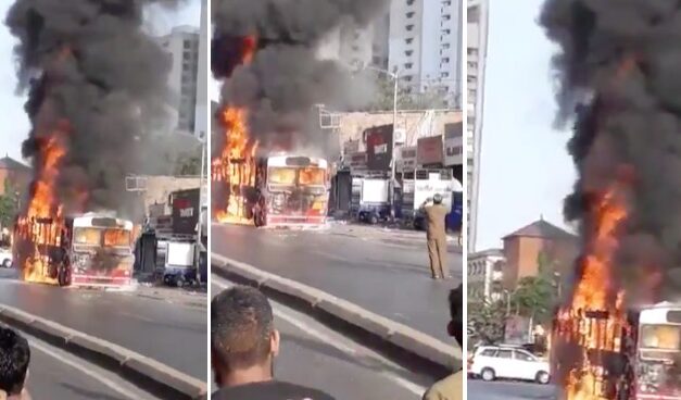 Video: BEST bus catches fire on Film City Road in Goregaon