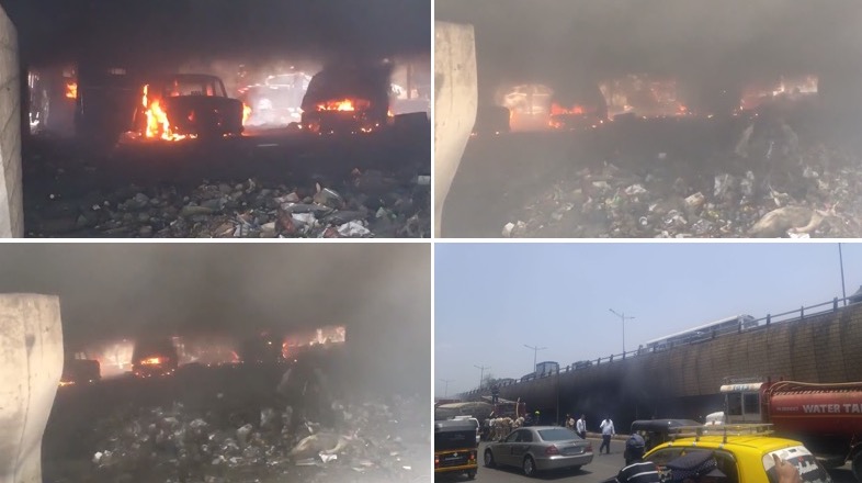 Video: Several cars gutted in fire under flyover opposite Domestic Airport on WEH