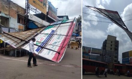 Ad hoarding collapses inside MSRTC bus stand in Thane