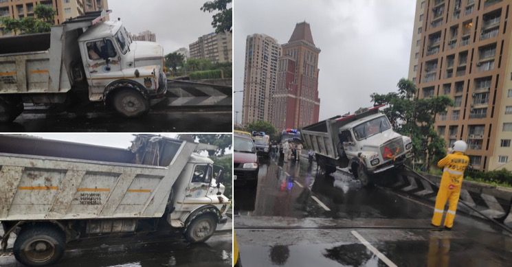 Dumper crashes into barrier at Lalbaug flyover, disrupts traffic