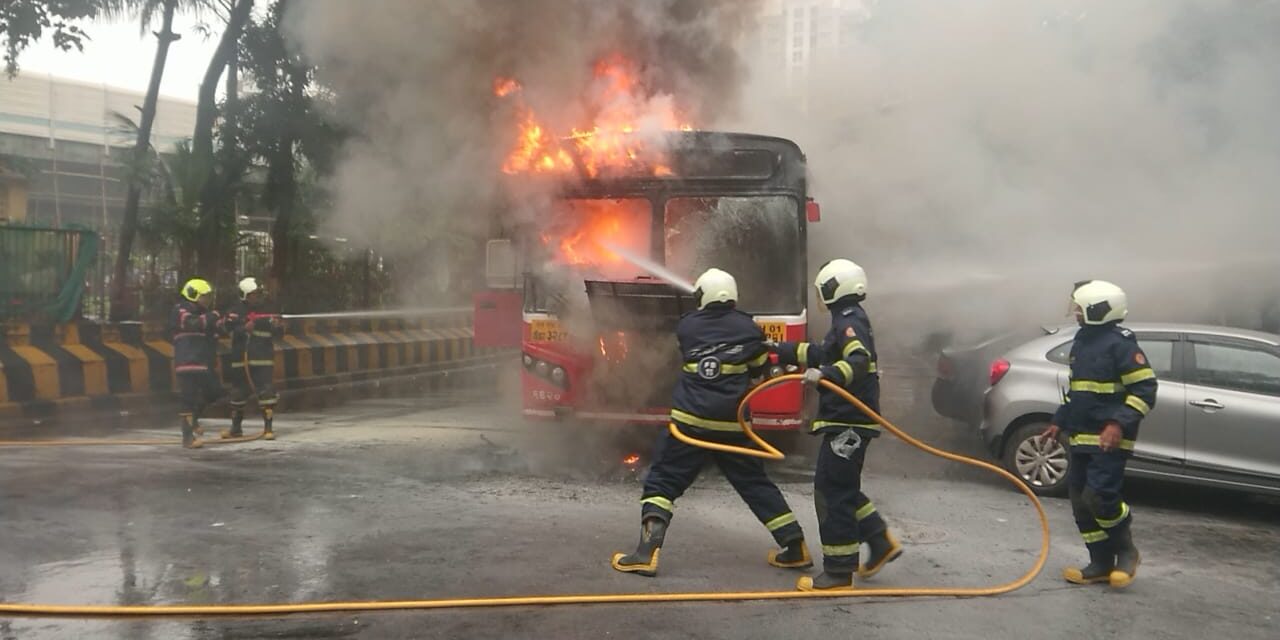 Video: BEST bus catches fire at Maheshwari Udyan, Matunga