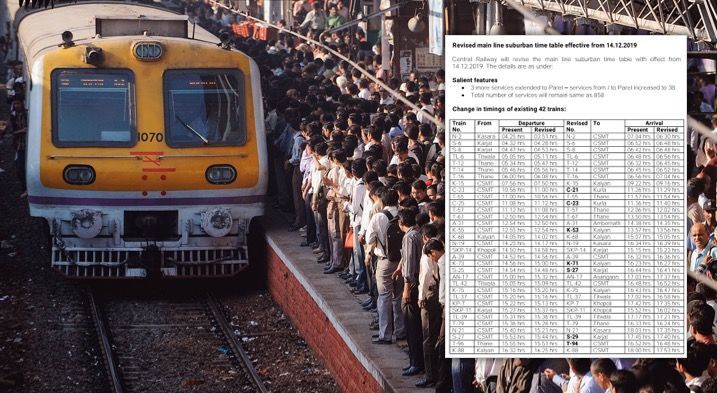 CR to implement new timetable from Saturday: Timings of 42 locals revised, 12 services extended