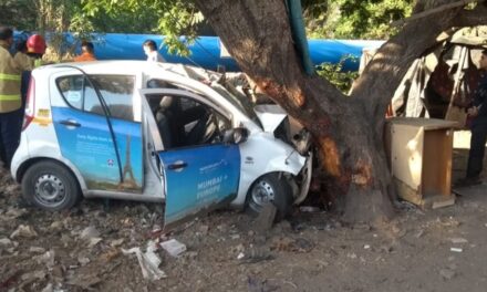 CNG car rams into tree in Thane: Driver injured, gas leak contained